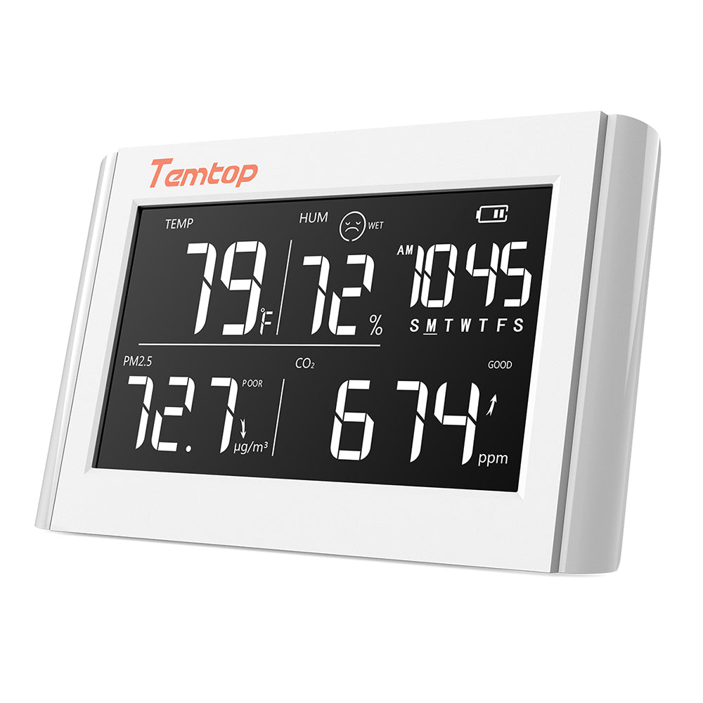 Temtop P20C Thermometer and Hygrometer PM2.5 CO2 Air Quality Monitor Data Export Tabletop Temperature Humidity Meter