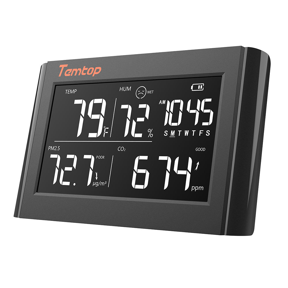 Temtop P20C Thermometer and Hygrometer PM2.5 CO2 Air Quality Monitor Data Export Tabletop Temperature Humidity Meter
