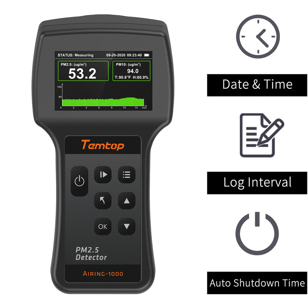 Temtop Airing-1000 2nd Generation Professional Laser Real-Time Air Quality Monitor for PM2.5 PM10 High Accuracy Data Export