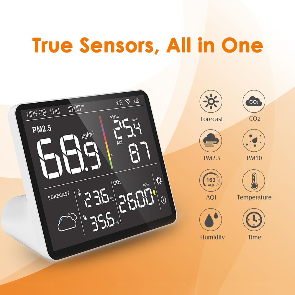 Temtop Air Station M100 Air Quality Monitor PM2.5 AQI CO2 Tester Wireless Weather Forecast Station Colored LCD Display
