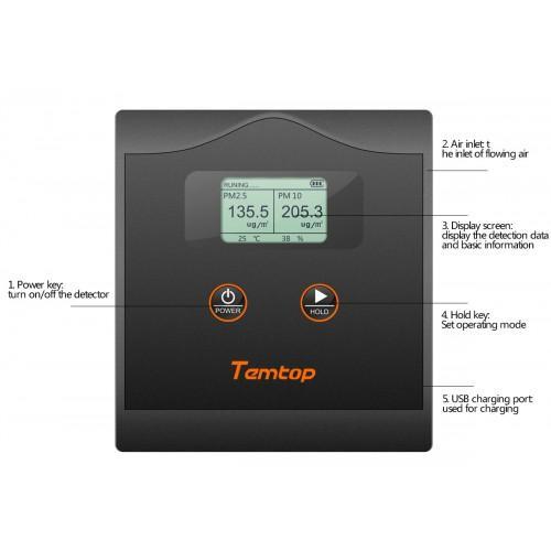 Temtop Air Quality Monitor PM2.5 PM10 Formaldehyde Temperature and Humidity  TVOC AQI Tester Indoor Outdoor Air Pollution Detector w/ Data Export