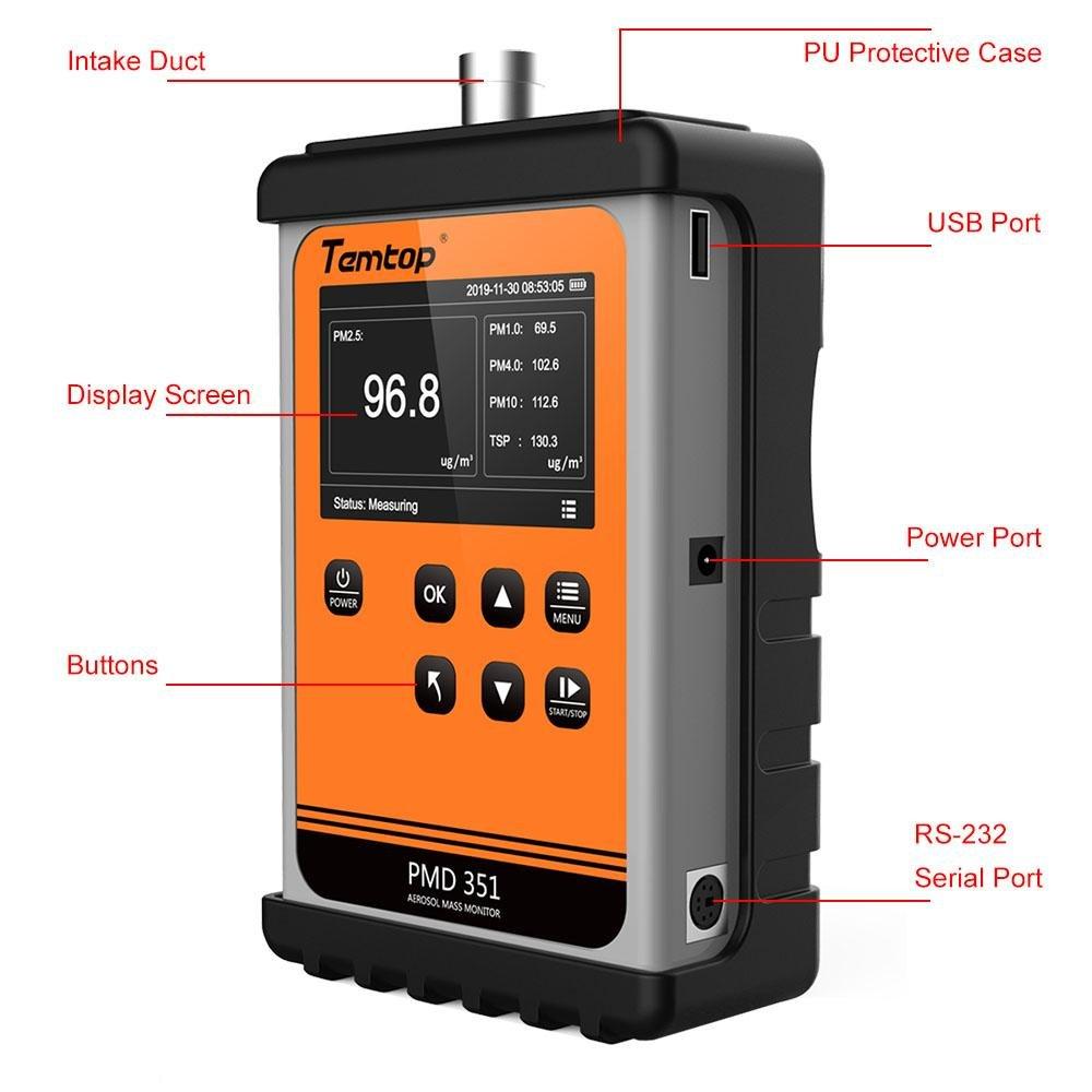 Temtop PMD 351 Handheld Aerosol Mass Monitor Professional Particle Counter PM2.5 Air Quality Monitor Dust Meter Laser Particle Sensor for PM1.0/PM2.5/PM4.0/PM10/TSP - Temtop